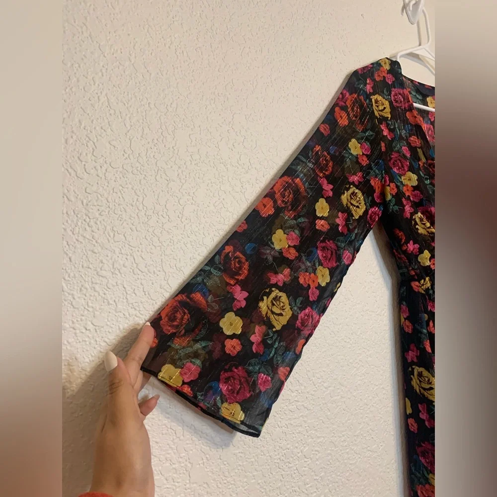 Rachel Rachel Roy Women's Tie-Waist Floral Print Dress Black Size Medium - Picture 6 of 10